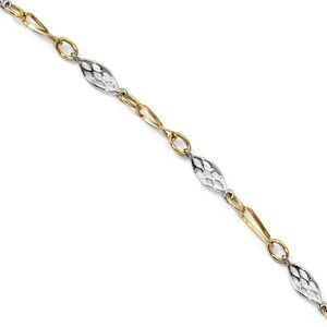 14k Two Tone Gold 3mm Polished Twisted Link Anklet, 9-10 Inch
